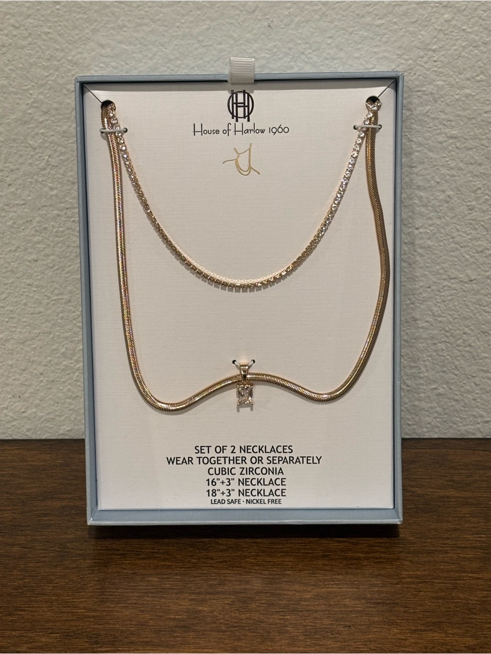House of Harlow 1960 Gold Double-Layer Cubic Zirconia Necklace Set